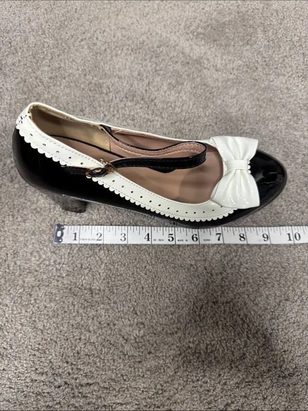Women’s Black Chunky Heel Mary Jane Pumps Cute Bow Round Toe Size 9.5 NEW - Image 10