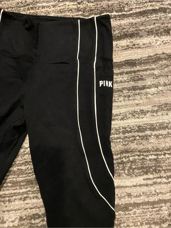 Victoria’s Secret PINK black yoga leggings pants size large white detail - Image 3