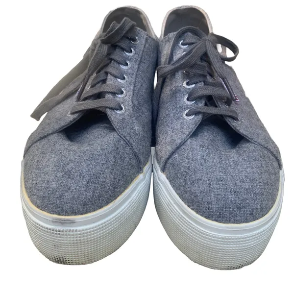 Superga Sneakers Gray Wool Platform Lace‎ Up Women’s size 10 - Image 2