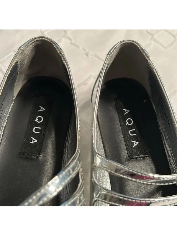 Aqua Silver tone Metallic Mary Jane Buckle Flats/Shoes(Size 6M) - Image 5