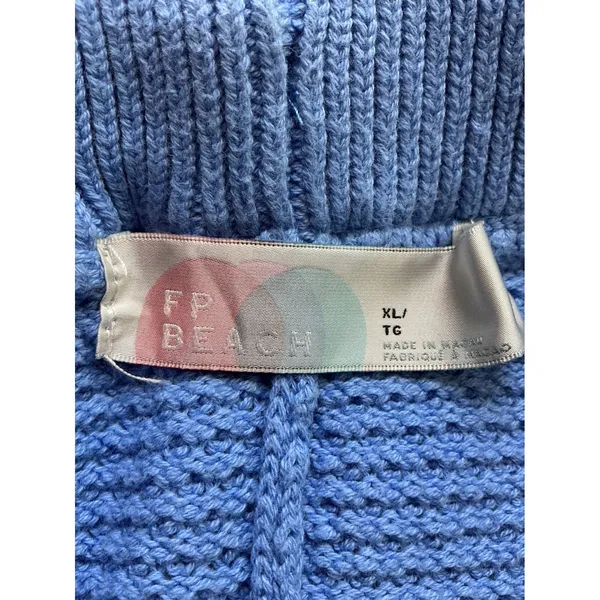 Free People FP Beach Blue Knit Wide Leg Pants XL Textured Cotton Cropped Pants - Image 6