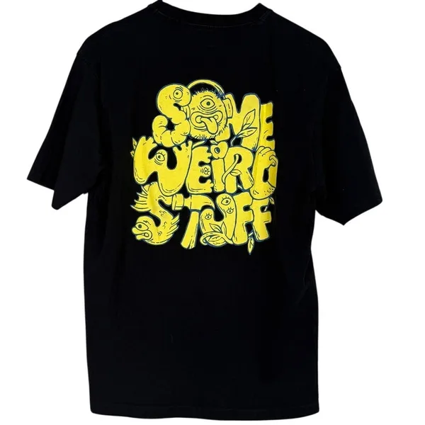 Zara Some Weird Stuff Graphic Oversized Relaxed Fit Basic T Shirt M Black Yellow - Image 13