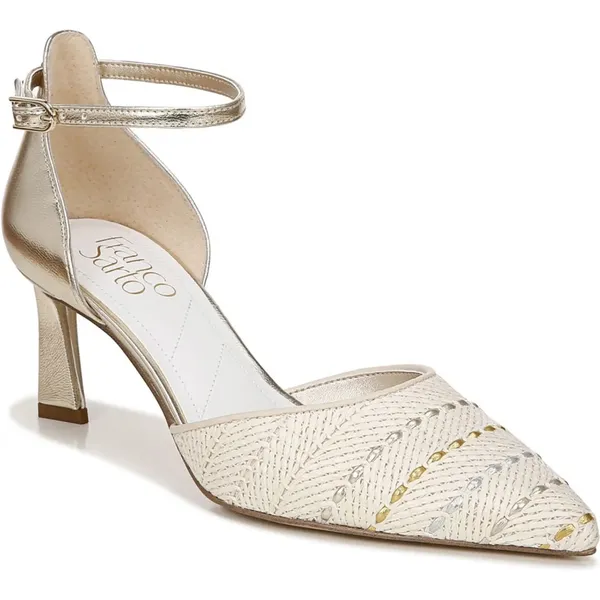 NEW Franco Sarto Taros Metallic Ankle Strap Pump SZ-9.5 White Tan - Image 3