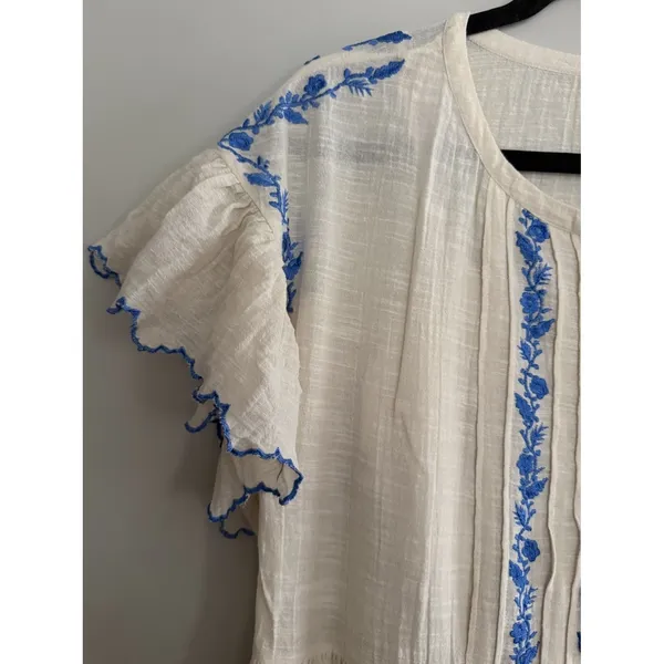 Free People Santiago Embroidered Boho Mini Dress Ivory and Blue‎ Size Medium - Image 7