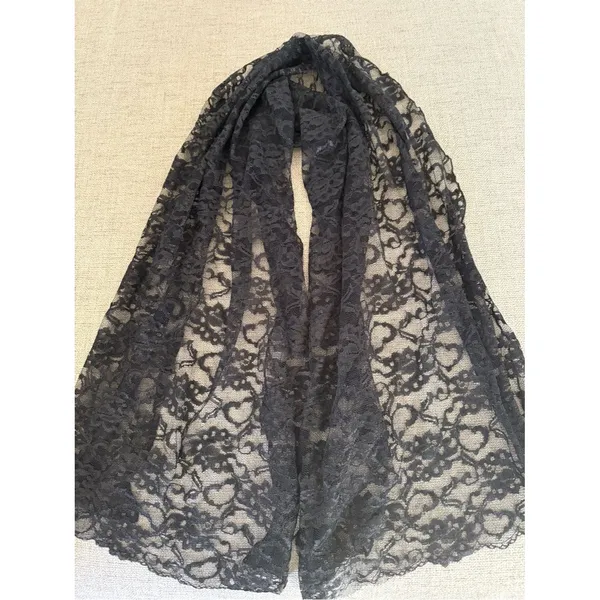Macy's Black Floral Lace Overlay Panel shawl or scarf - Image 5