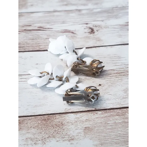 Vintage Clip On Earrings White Dangle - 1 & 5/8" Long - Image 5