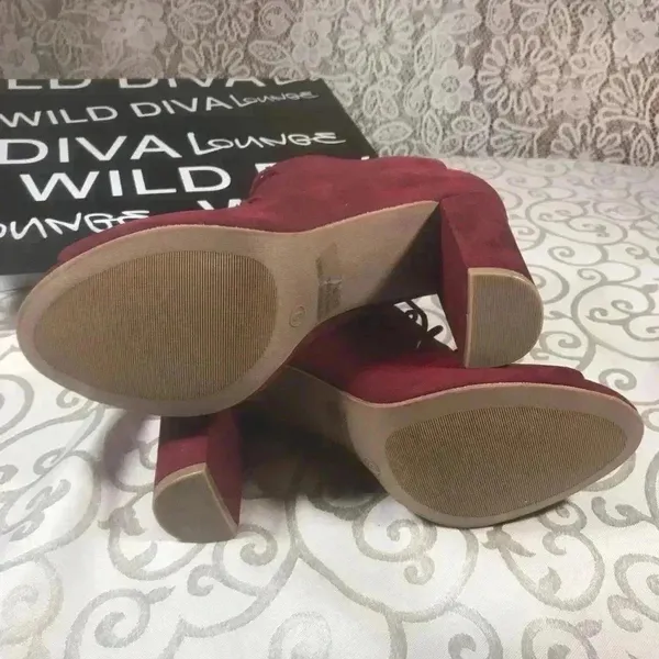 NIB!Wild Diva-Burgundy lace up heels peekaboo boots/Sandals Size 9 - Image 8