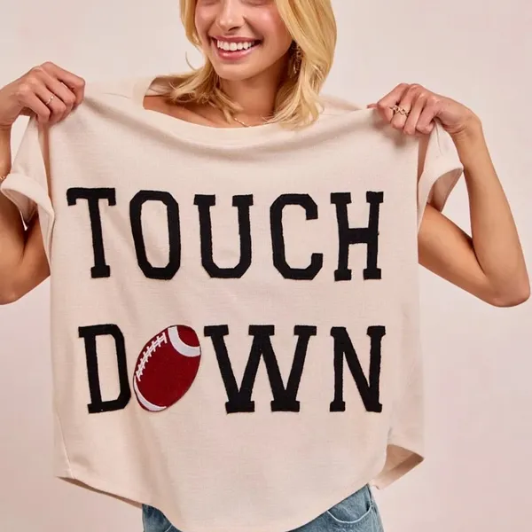 BiBi‎ Game Day Touchdown Letter Patches Waffle Short Top - Image 9