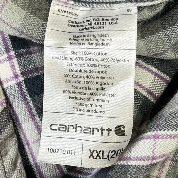 Carhartt Campton Womens Flannel Hooded Shirt XXL Plaid Snap Front Cabin Outdoor - Image 10