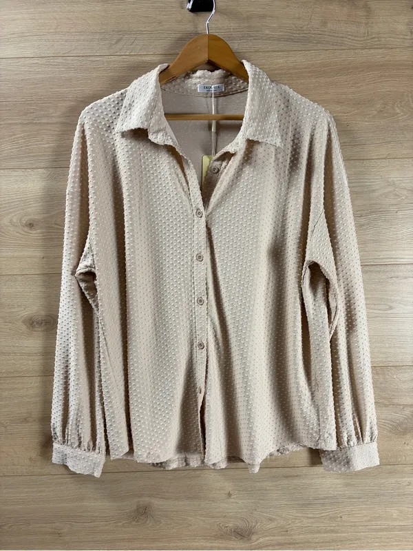 EKOUAER Beige Dot-Textured Button-Front Lounge Set NWT Large - Image 4