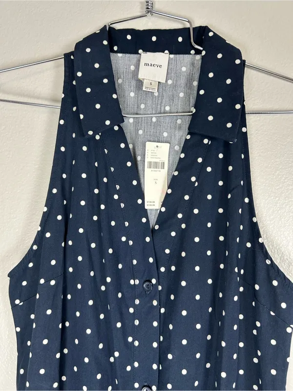 Anthropologie Maeve Polka Dot Navy Halter Midi Dress Size S - Image 6