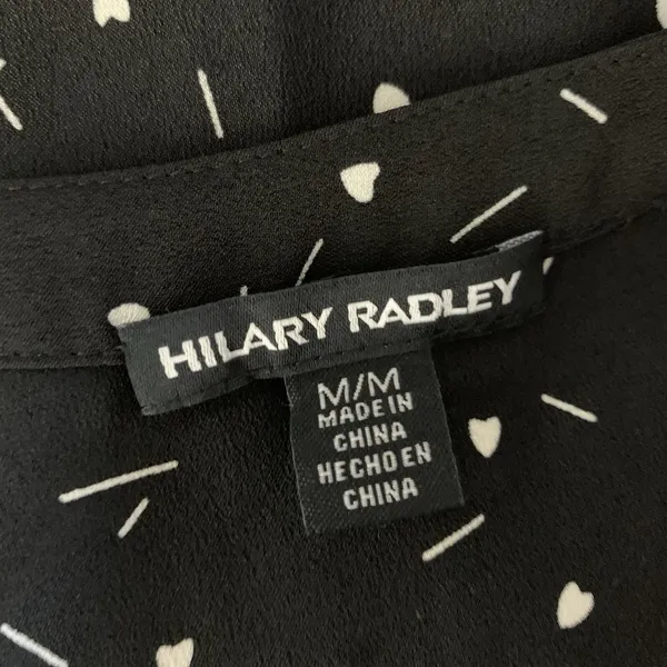 Hilary‎ Radley Blouse Medium Black Heart Print Button Front Workwear Classic - Image 4