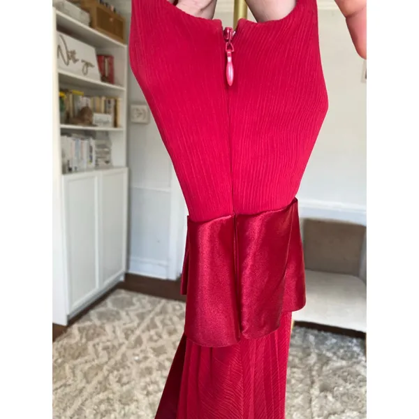 A G B Cocktail Mini Dress Bow‎ Waist Petite Red Pleated 4P Elegant Quiet Luxury - Image 5
