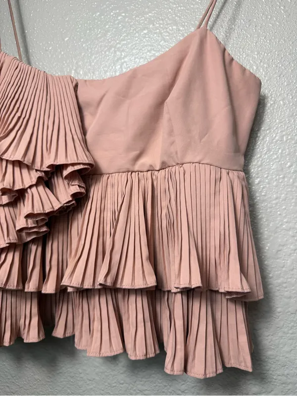 Zara XS Blush Pink Pleated Layered Ruffle‎ Asymmetrical Cami Crop romantic Top - Image 5