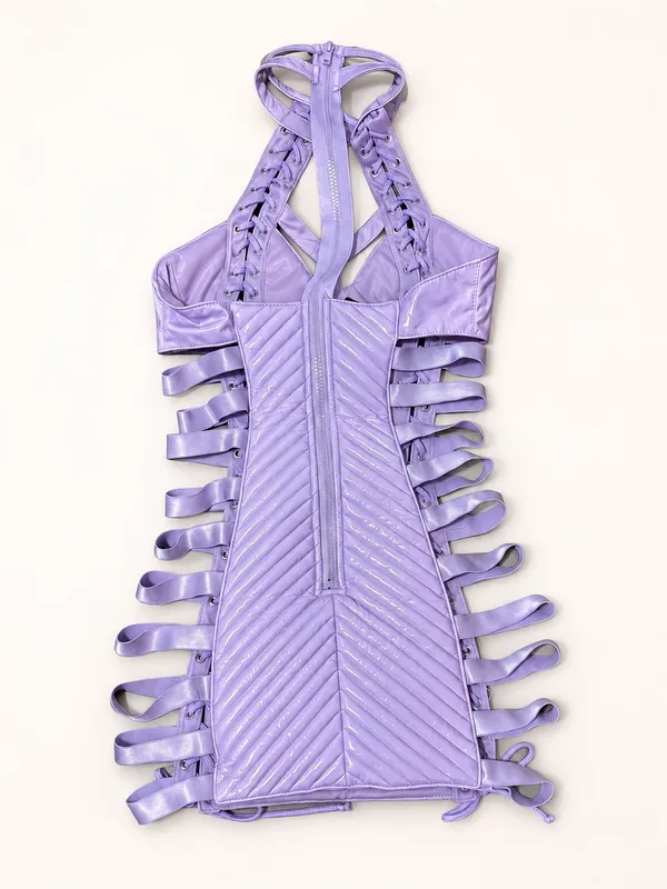 Dolls Kill Club Exx Lavender Holographic Lace-Up Mini Dress - Image 2