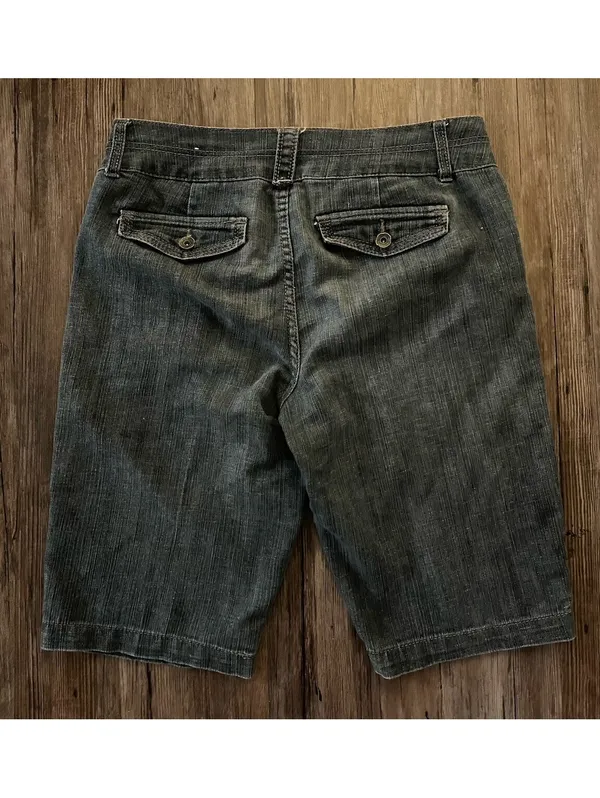 Y2K One 5 One Denim Bermuda Capri Jean Shorts Dark Wash 8 - Image 3
