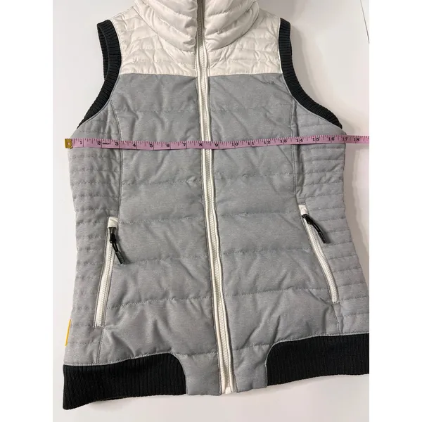 Lole Puffer Vest Small Gray Black Duck Down Hooded Quilted Full Zip Outdoor - Image 6