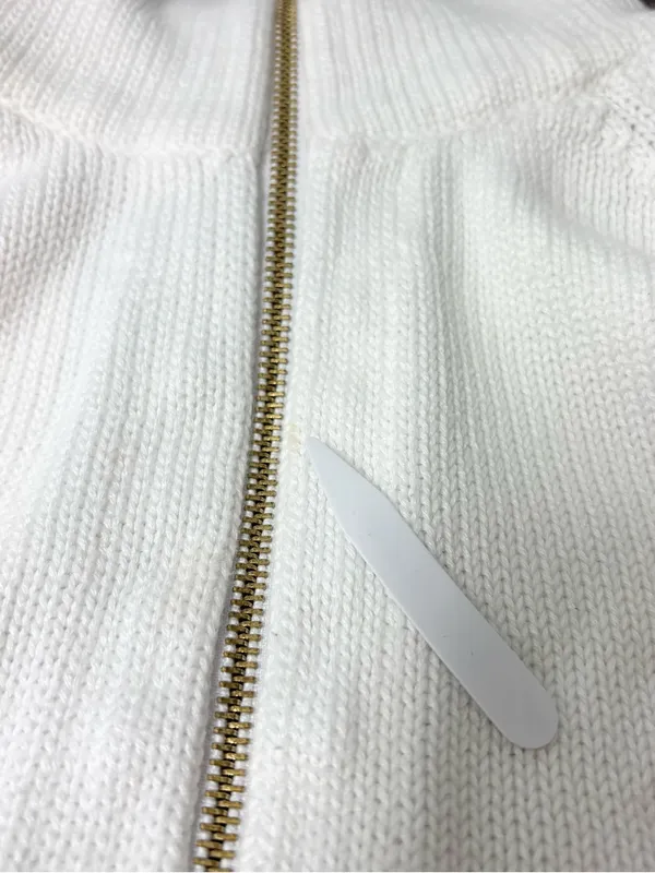 Ralph Lauren white Cotton‎ Zip-Front Knit Sweater Jacket / Gold zipper Size L - Image 9
