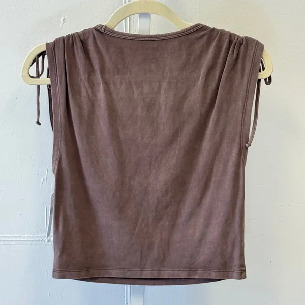 NWT American‎ Eagle Brown Ruched Tie Shoulder Scoop Neck Top T-shirt Small - Image 2