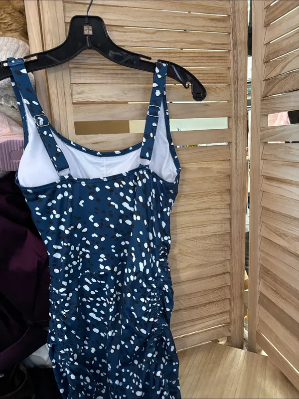 Navy Blue Ruched Polka Dot Swimsuit Small NWOT - Image 4