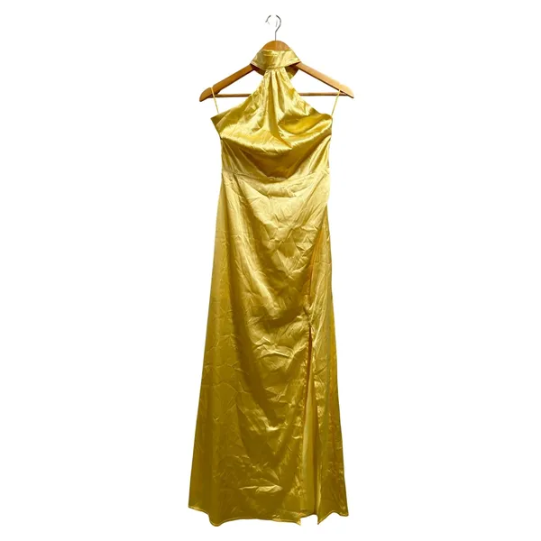 MORE TO COME Darcey Butter Yellow Satin Minimalist Elegant Maxi Dress NWT Small - Image 2