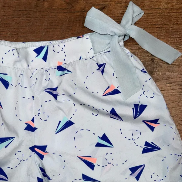 aerie Light Blue Paper Plane Tie-Waist Skort with Navy & Coral Accents - Image 3