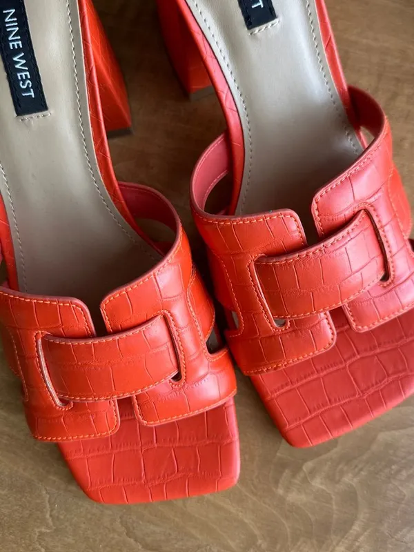 Nine West Women’s Kaelyn Square Toe Slip On Heel Sandals, Dark Orange, Size 8.5 - Image 6