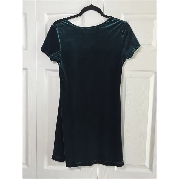 5.7.9 Vintage Velvet Mini Dress Womens Size S Green Y2K Grunge Short Sleeve 90s - Image 3