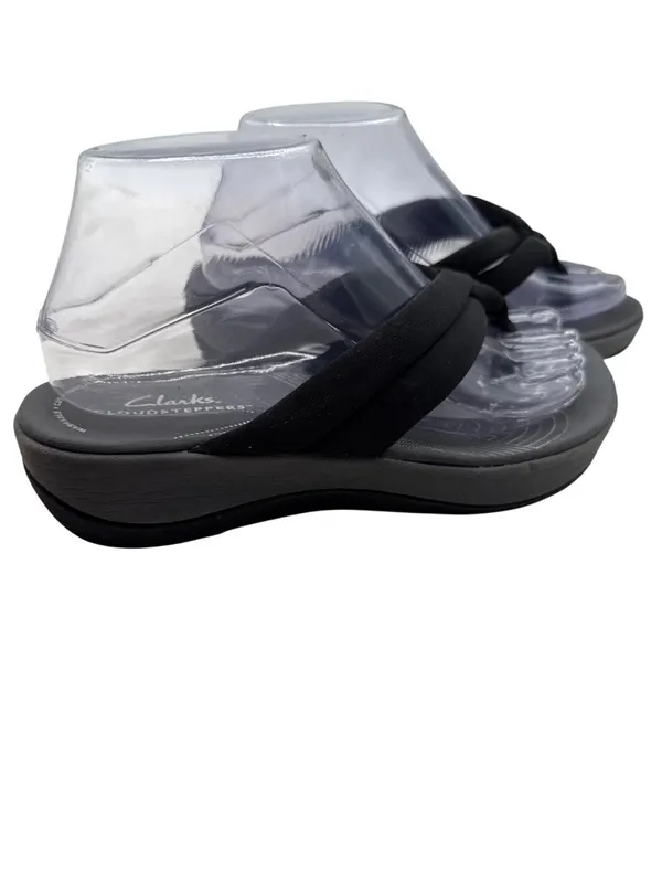 Clarks Size 7 Cloudsteppers Cushioned Black Flip Flop Knotted Strap Sandals - Image 6