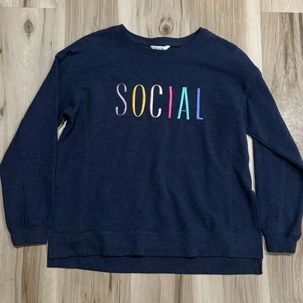 Wildfox Navy Blue Social Crewneck Sweatshirt Women’s Medium - Image 2