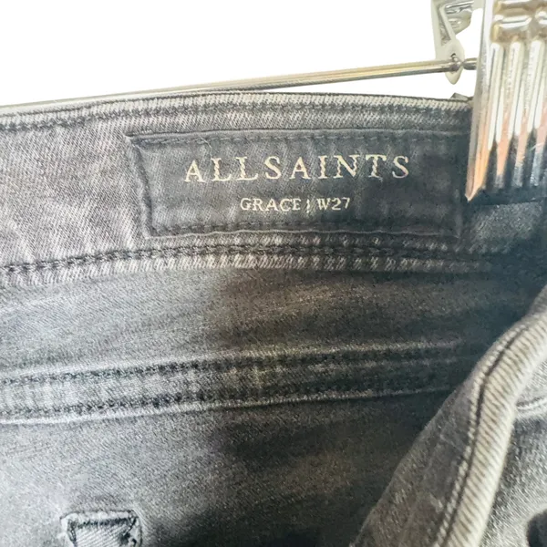 AllSaints Grace Slashed Skinny Jeans Washed Black Distressed‎ Raw Hem W27 L26.5 - Image 3