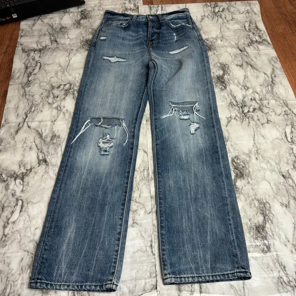 7 for all Mankind Distressed button fly high rise denim jeans straight leg 25 - Image 7