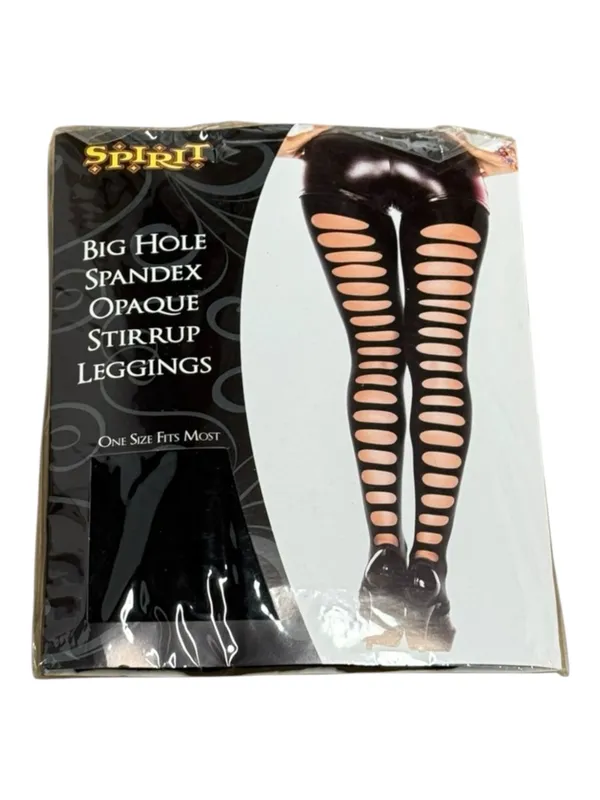new Spirit Halloween 𖤍 Big Hole Spandex Opaque Stirrup Leggings 𖤍 Black 𖤍 1SFM - Image 3