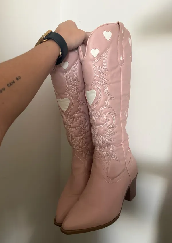 Altar'd State Pink Cowgirl Boots with Hearts - Image 2