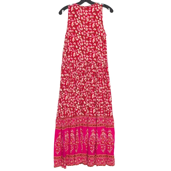 Floral Maxi Sundress Tiered Flowy Red Cottagecore Prairie Peasant Festival M - Image 2