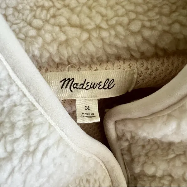 Madewell Faux Shearling Cream Cropped Half Zip Pullover Teddy Jacket - Image 7