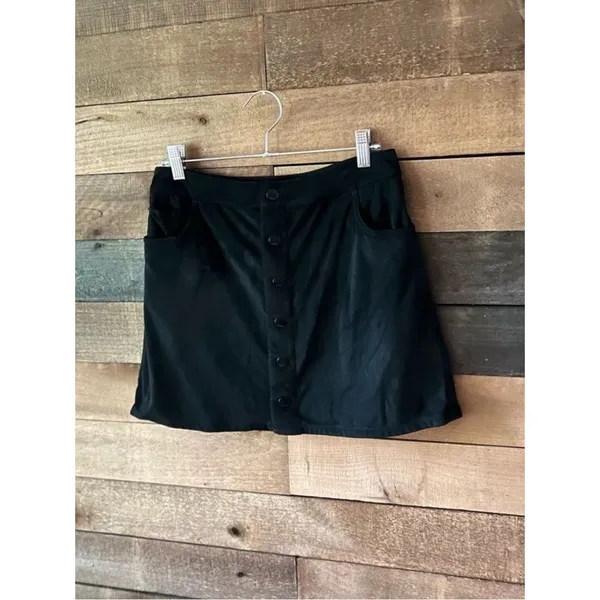 Express Black Button Front Mini Skirt Pockets Casual Preppy Size 6 Cotton - Image 3