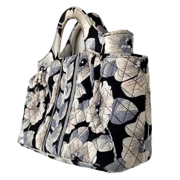 Vera Bradley Camellia Floral Black White Top Handle Tote Handbag Zip Pocket - Image 3