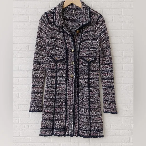 Free People Purple Tweed Cardigan Sweater Size Small - Image 7