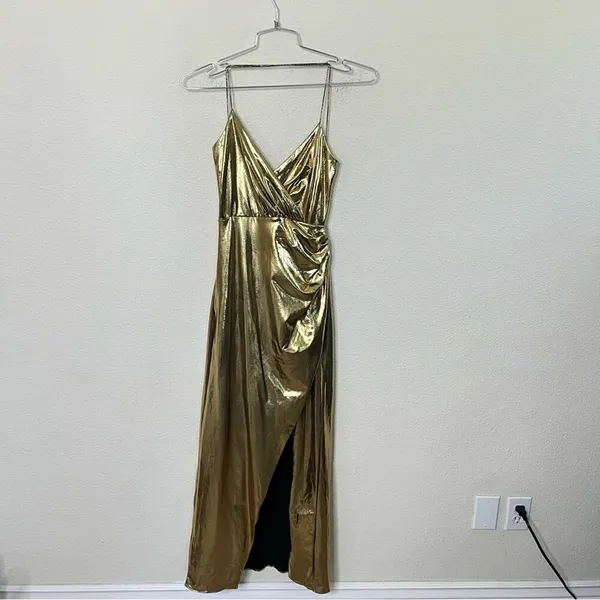 Meshki Hazel Liquid Gold Drape Maxi‎ Dress Women's Size S - Image 3