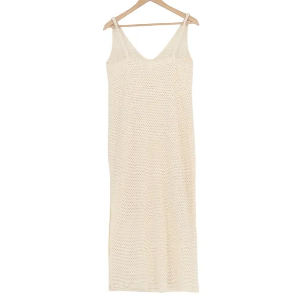 HM Cream Crochet Knit Maxi Dress Sleeveless V-Neck Cotton Blend Size S - Image 5