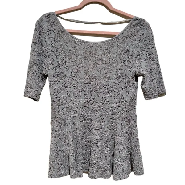 Free People Gray Lacey Second Chance Short Sleeve Peplum Top M - Image 6