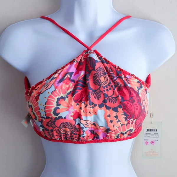 Maaji‎ Bikini Top Womens Large Red Reversible Smocked Floral Halter 3011MTS NWT - Image 2