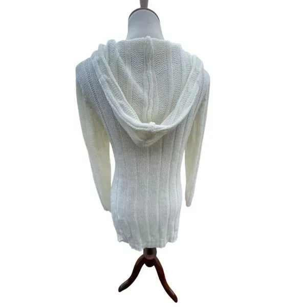 Fancy Design White Knit Hooded Sweater Jacket Toggle Buttons Size S/M NWOT - Image 8