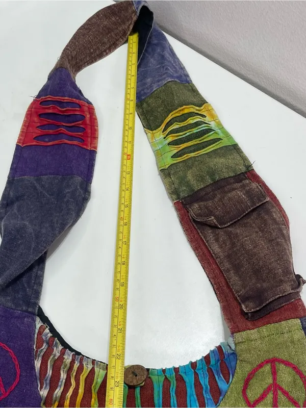Patchwork Boho Hobo Shoulder Bag Colorful Peace Flower Outer Pockets Whimsigoth Green - Image 3