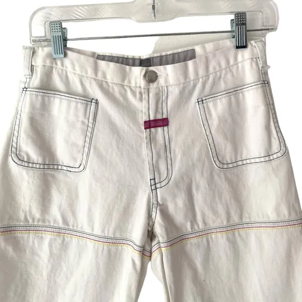 Marithe Francois Girbaud White Denim Capri Cropped Rainbow Embroidered Jeans 27 - Image 2