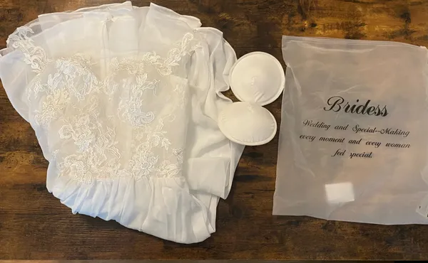 Bridess White Bride Wedding Dress Lace Split Long Floral Formal Gown + Cups NEW - Image 3