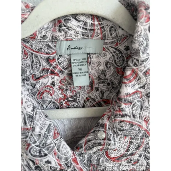 Analogy Paisley Tapestry Jacket Red Black Jacquard Boho Button Front Medium - Image 5