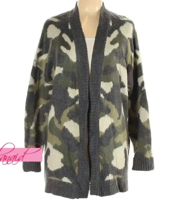 Universal Thread Distressed Camo Cardigan Oversized Olive Camouflage Sweater XS - Image 6