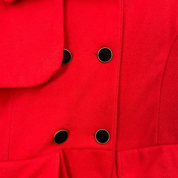Yiyigiao red cotton faux fur collar peacoat button tiered belted coat XS small‎ - Image 6